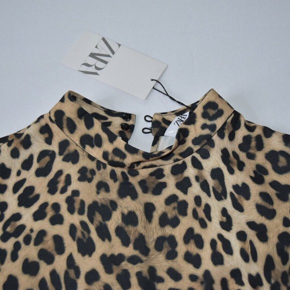 New ZARA S Small Mock Neck Animal Leopard Print Mini Short Dress - Picture 11 of 16